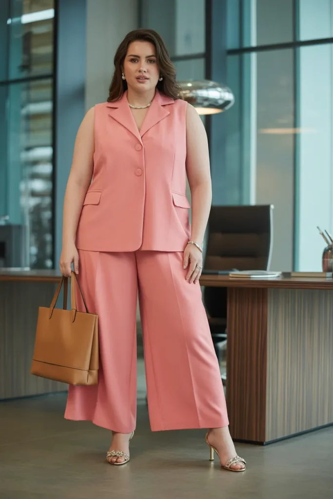Plus Size Summer Palazzo Culotte Trouser Set Office Outfit