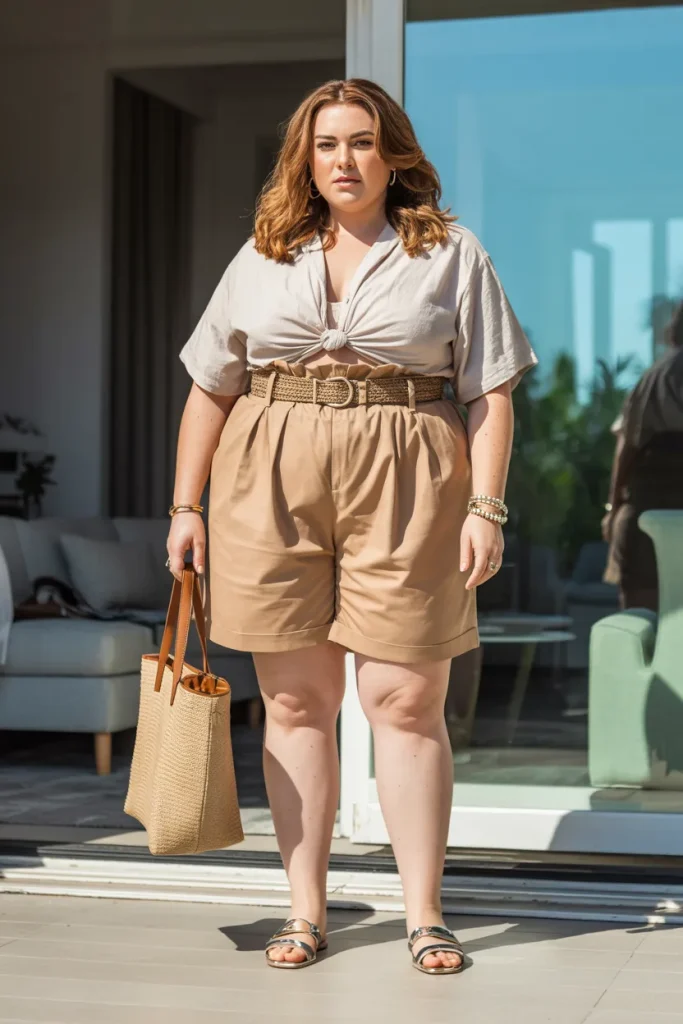 Plus Size Summer Paperbag Waist Vacation Outfit