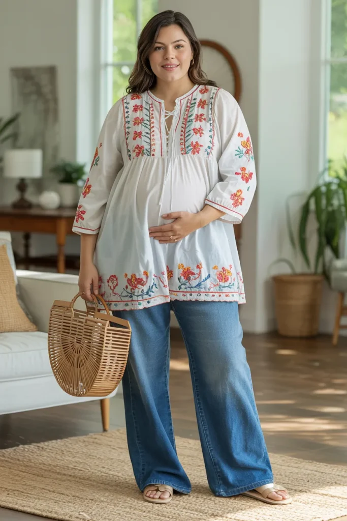 Plus Size Summer Peasant Tunic Pregnancy Outfit