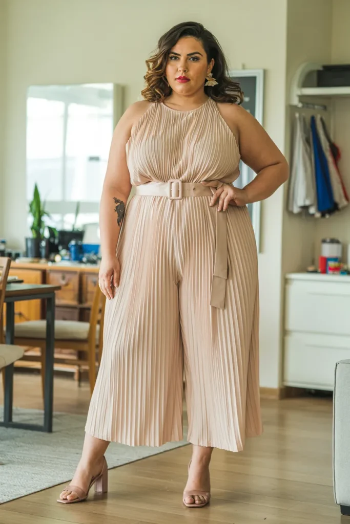 Plus Size Summer Pleated Culotte Jumpsuit European Outfit