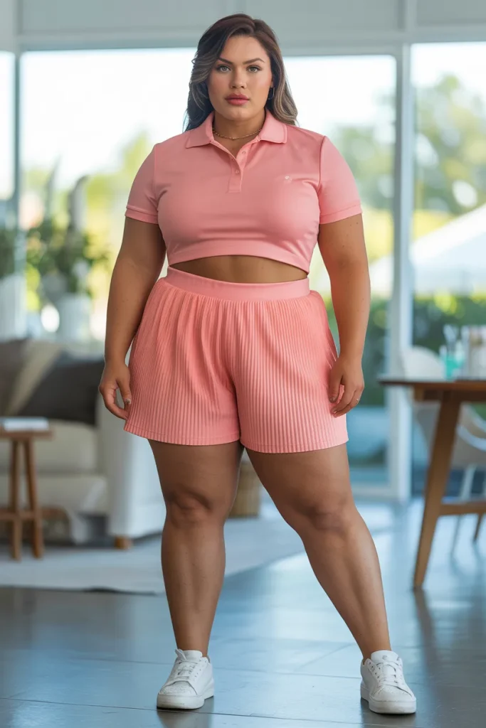 Plus Size Summer Pleated Tennis Shorts and Cropped Polo Outfit