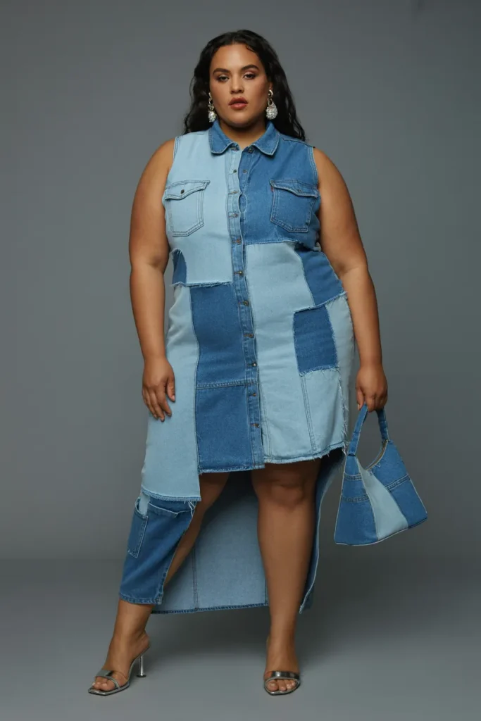 Plus Size Summer Reconstructed Denim Party Outfit