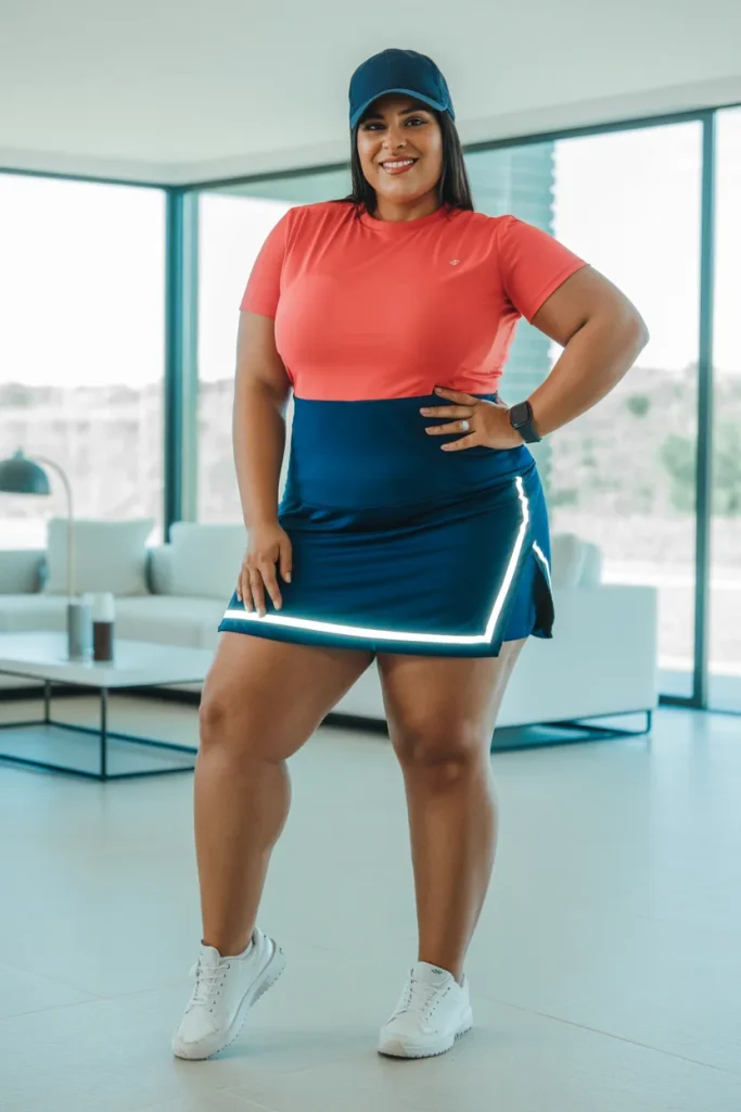 Plus Size Summer Reflective Trim Skort Athleisure Outfit