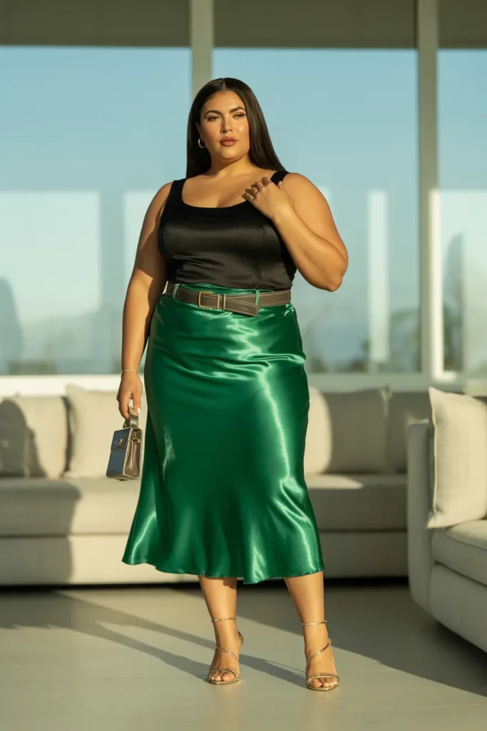Plus Size Summer Satin Skirts With Bodysuits Holiday Outfit