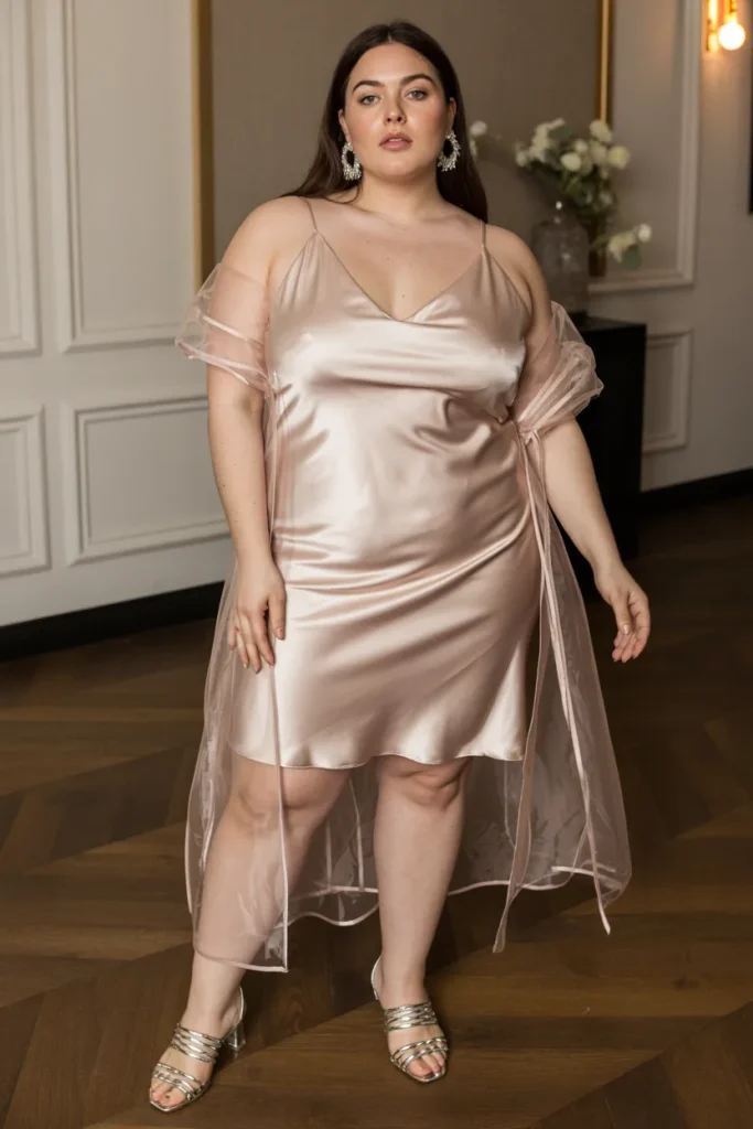 Plus Size Summer Sheer Overlay Slip Dress Party Outfit