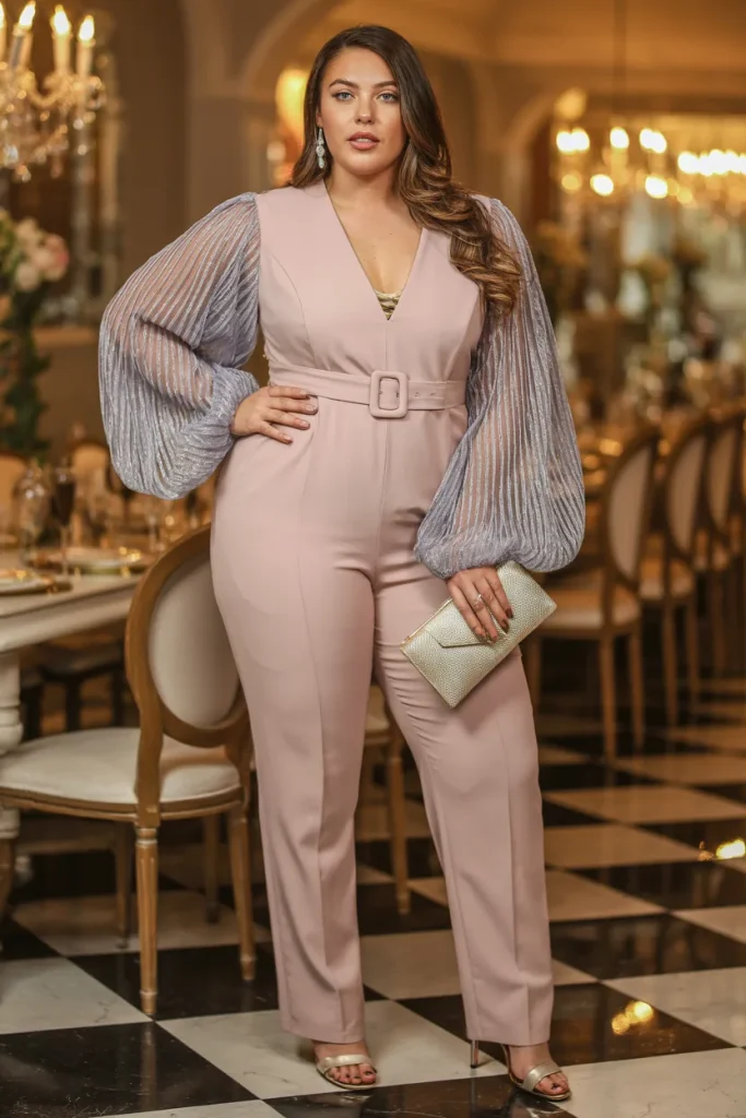 Plus Size Summer Sheer Sleeve Statement Jumpsuit Party Outfit