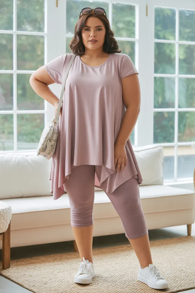 Plus Size Summer Skirted Leggings With Asymmetrical Tunic Holiday Outfit