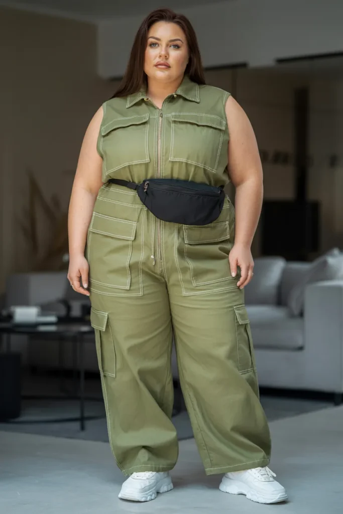 Plus Size Summer Sleeveless Utility Jumpsuit Athleisure Outfit