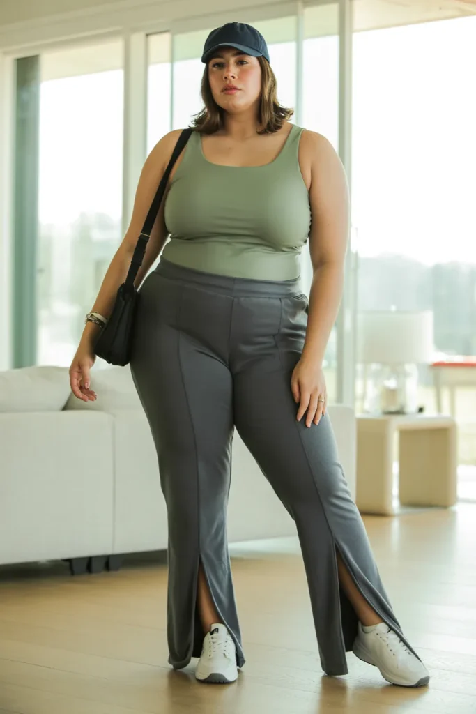 Plus Size Summer Split Hem Track Pant Athleisure Outfit