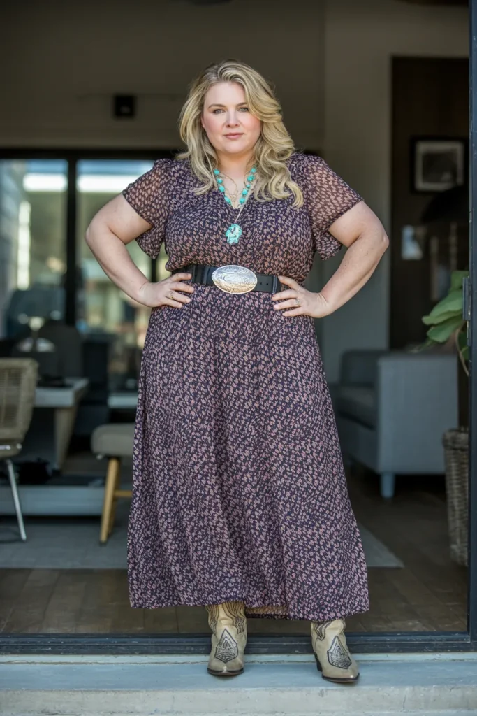 Plus Size Summer Split Sleeved Printed Maxi Dress Nashville Outfit