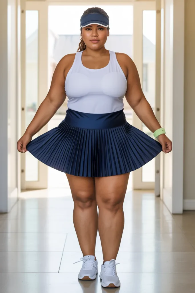 Plus Size Summer Tech Fabric Pleated Tennis Skirt Athleisure Outfit