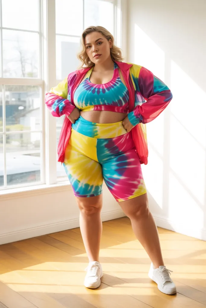 Plus Size Summer Tie Dye Biker Short Coordination Athleisure Outfit