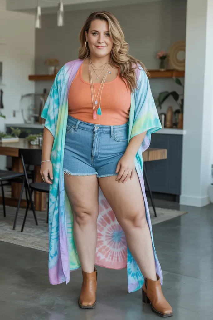 Plus Size Summer Tie Dye Kimono Nashville Outfit