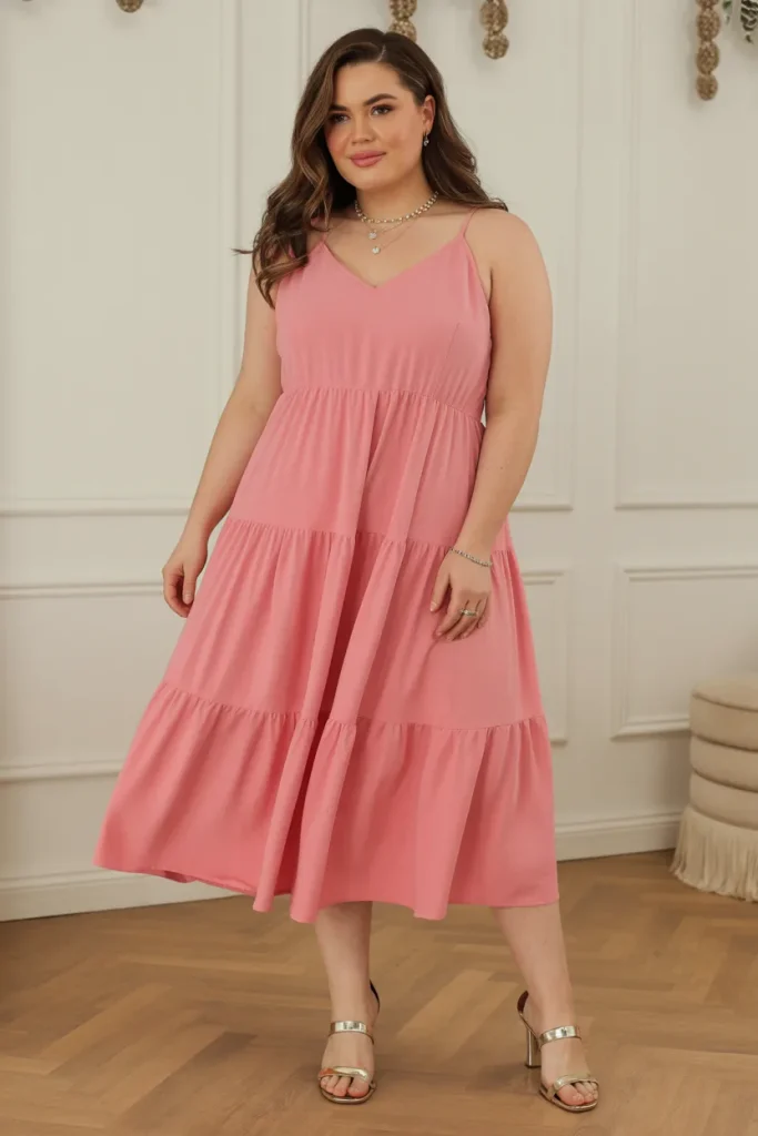 Plus Size Summer Tiered Midi Dress Party Outfit