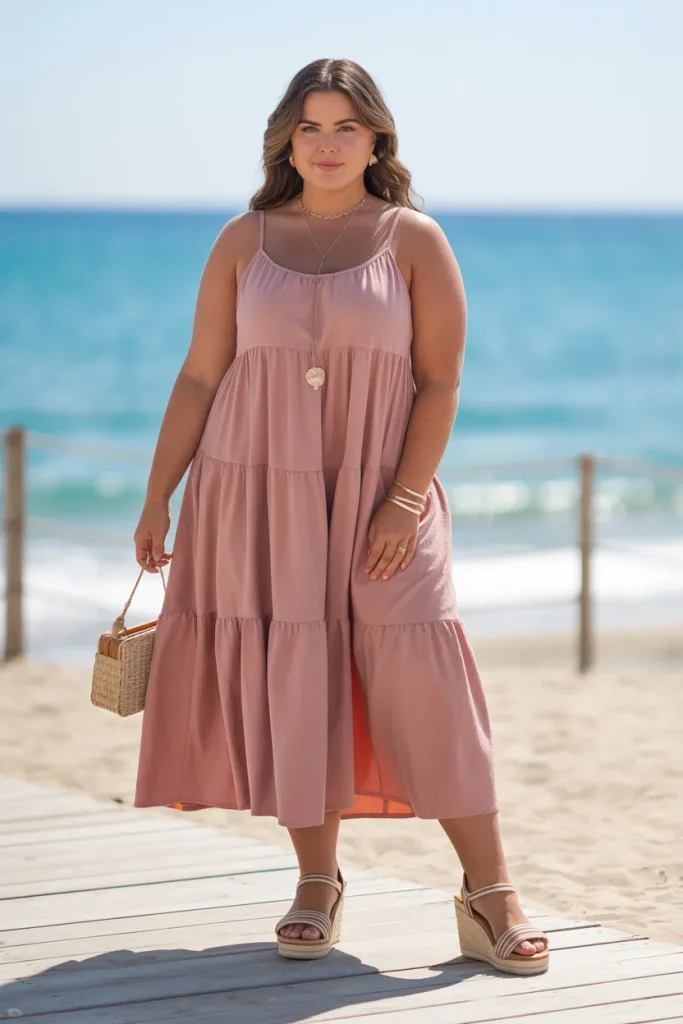 Plus Size Summer Tiered Midi Vacation Outfit