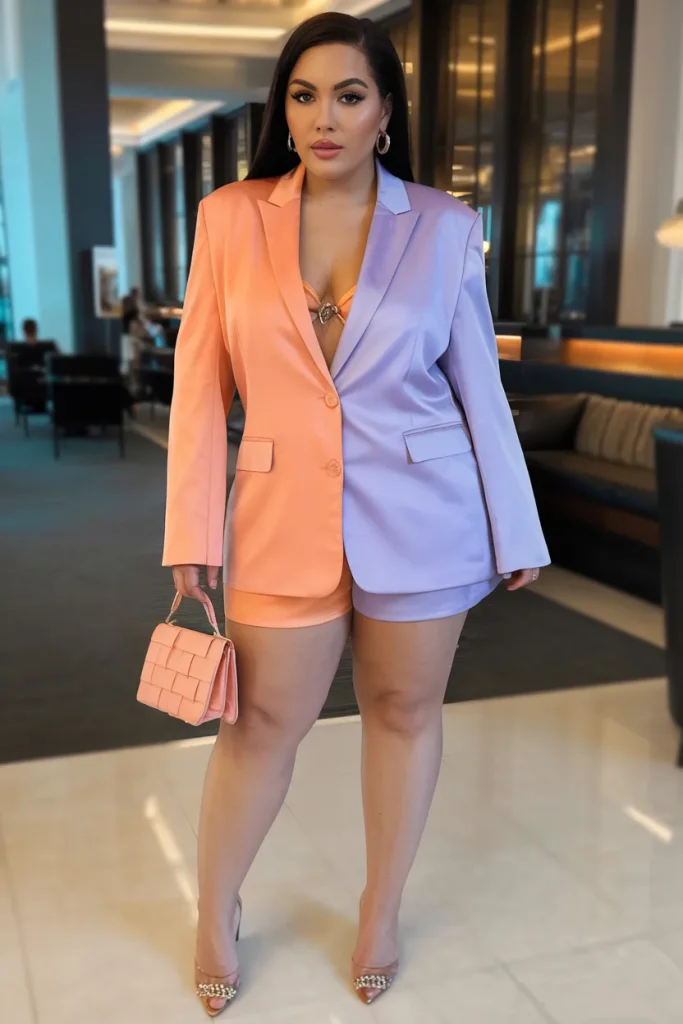 Plus Size Summer Two Tone Blazer and Shorts Set Vegas Outfit