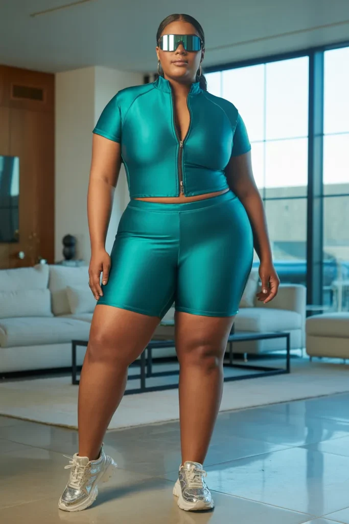 Plus Size Summer Zip Front Neoprene Athleisure Outfit