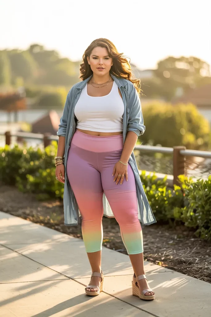 Plus Size Sunset Ombre Cropped Legging Summer Outfit
