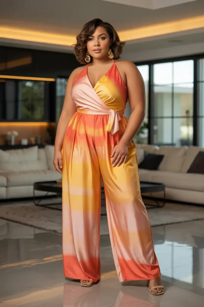 Plus Size Sunset Ombre Jumpsuit Summer Outfit