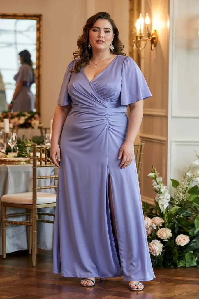 Plus Size Surplice Bodice Column Wedding Guest Dress