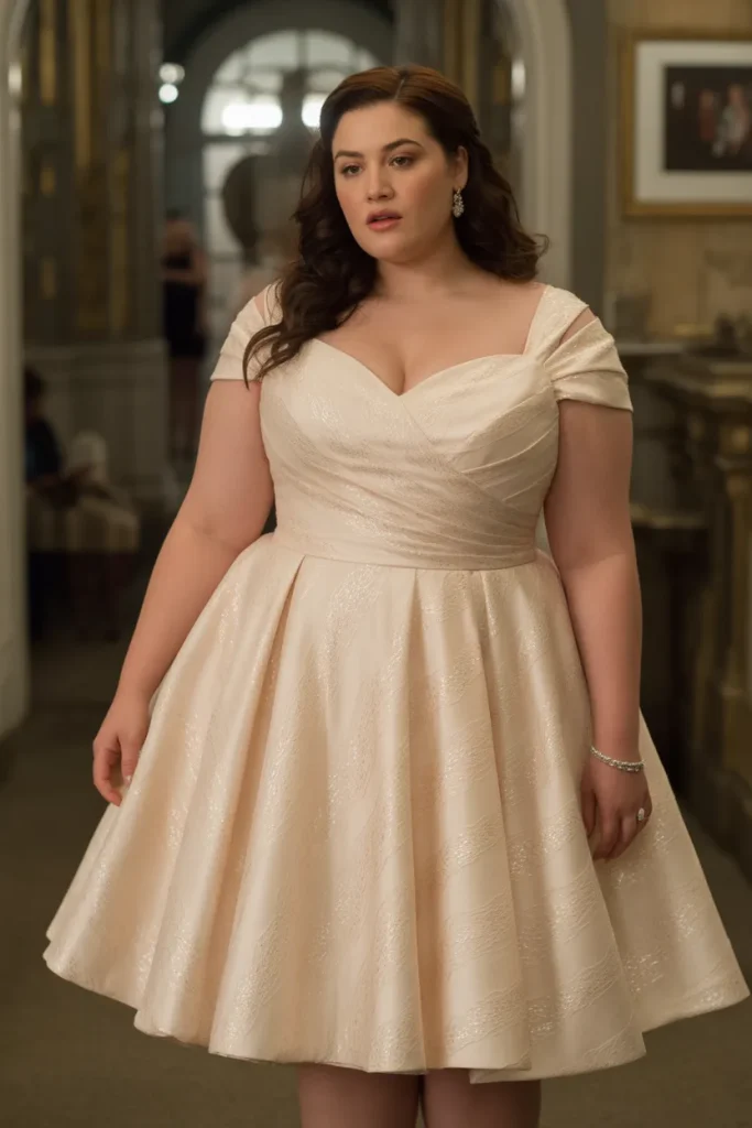 Plus Size Sweetheart Neckline Mixed Texture Short Wedding Dress