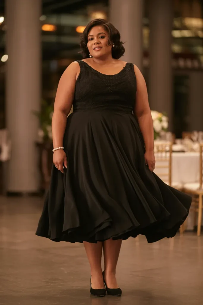 Plus Size Tea Length Black Wedding Dress