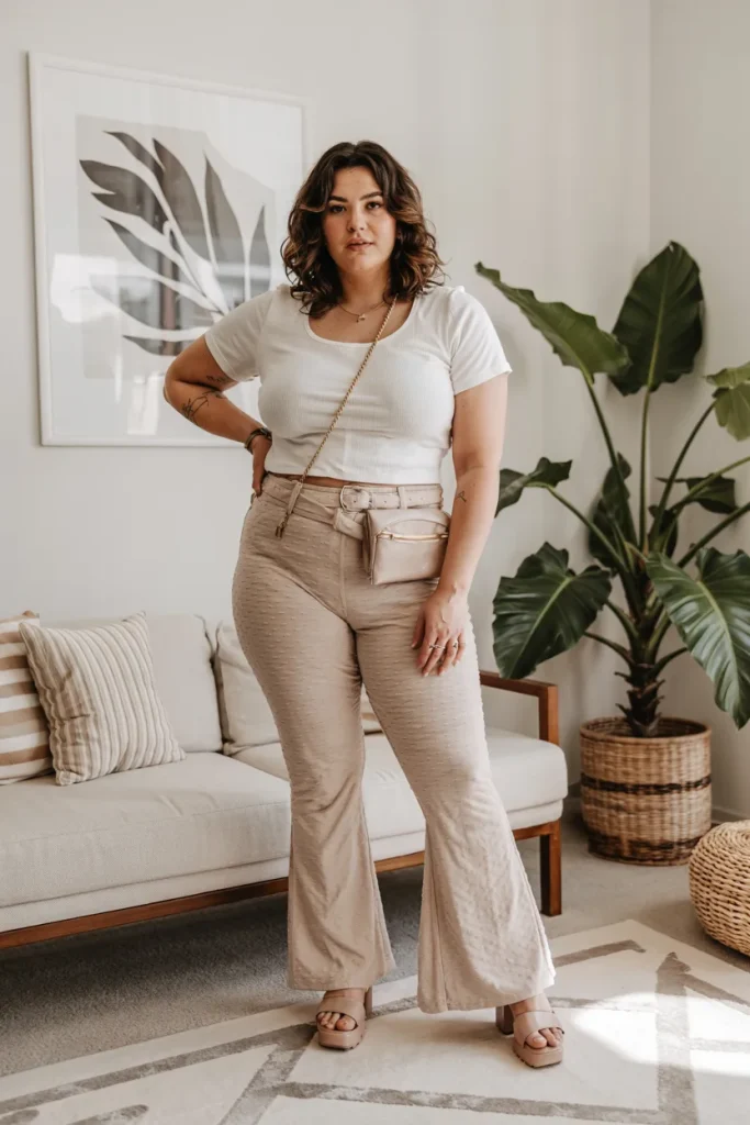 Plus Size Textured Compression Flare Legging Summer Outfit