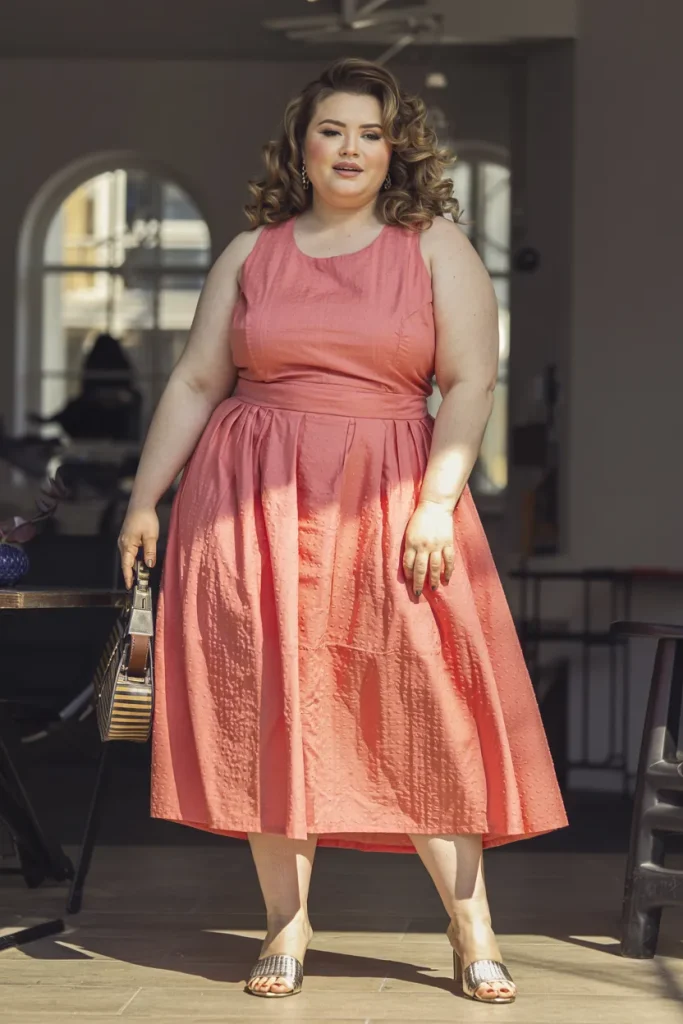 Plus Size Textured Cotton Midi Dress Summer Outfit