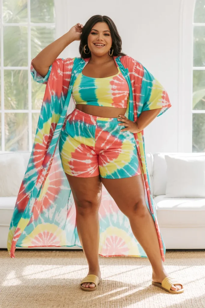 Plus Size Tie Dye Duster Set Summer Outfit