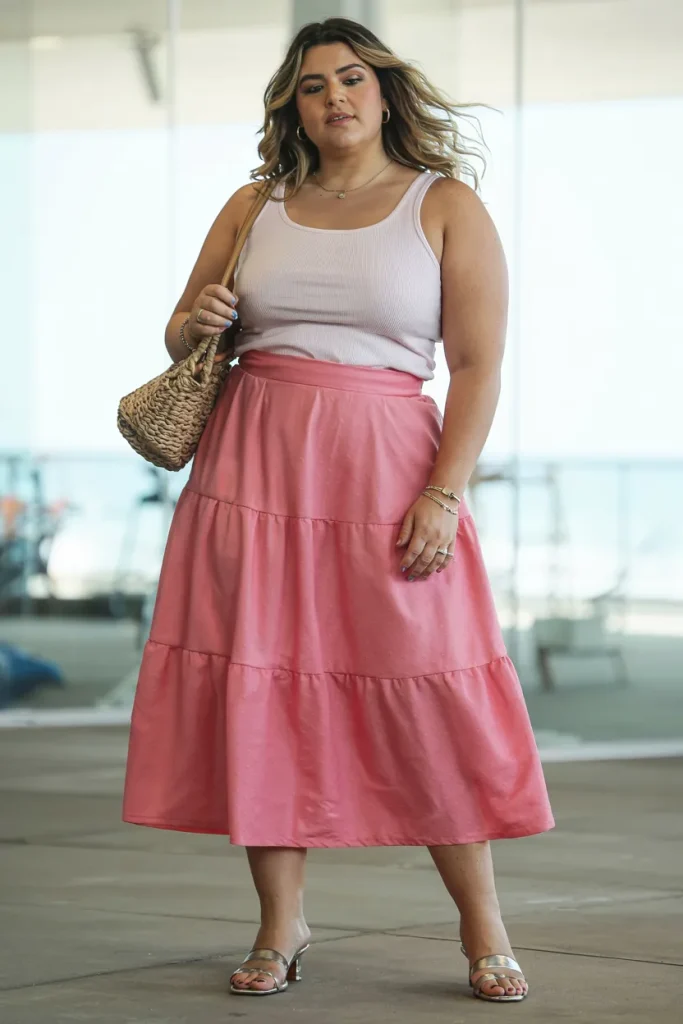 Plus Size Tiered Midi Skirt and Tank Summer Outfit