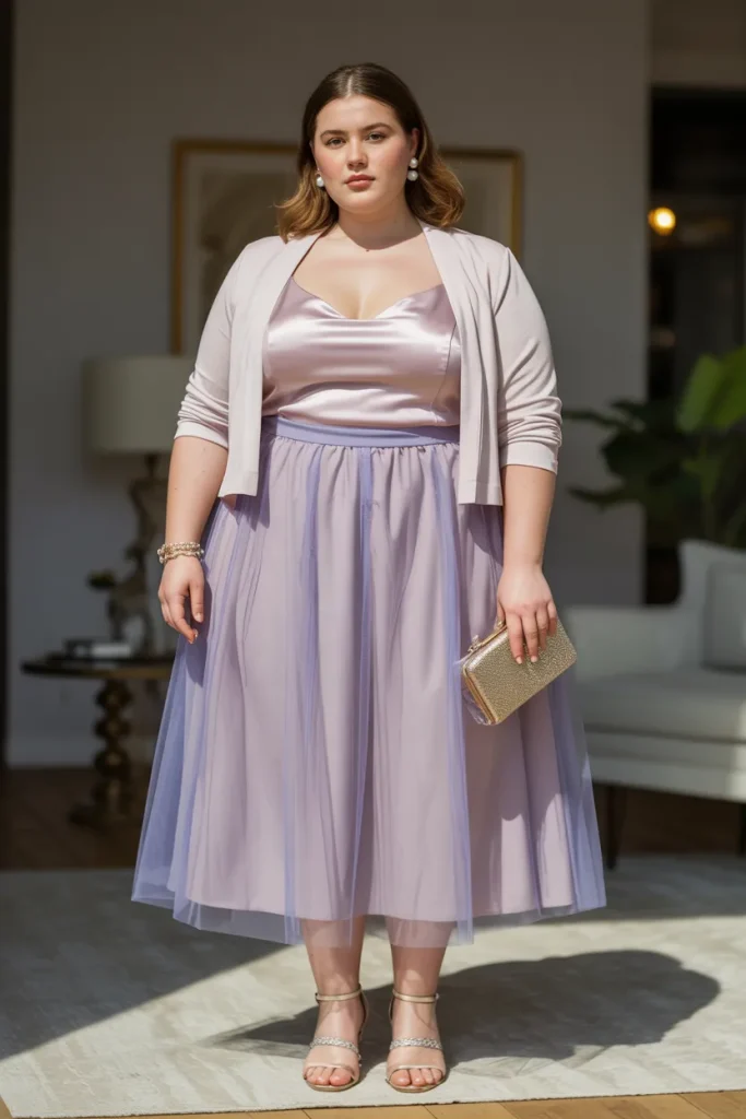 Plus Size Tulle Overlay Summer Skirt Outfit