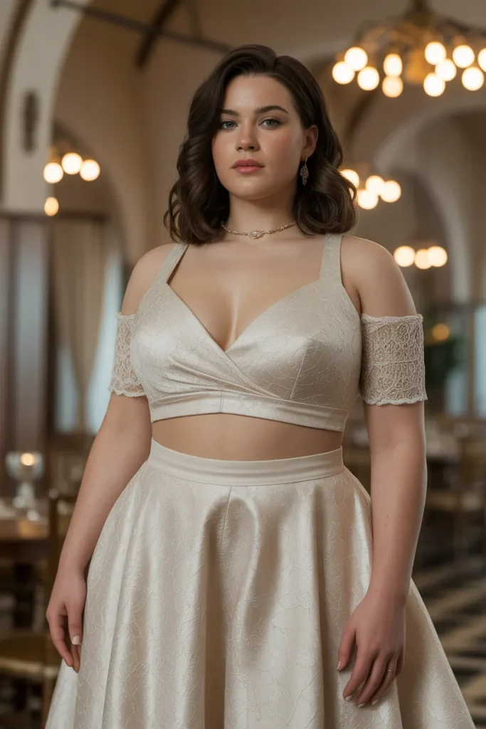 Plus Size Two Piece Crop Top Wedding Set