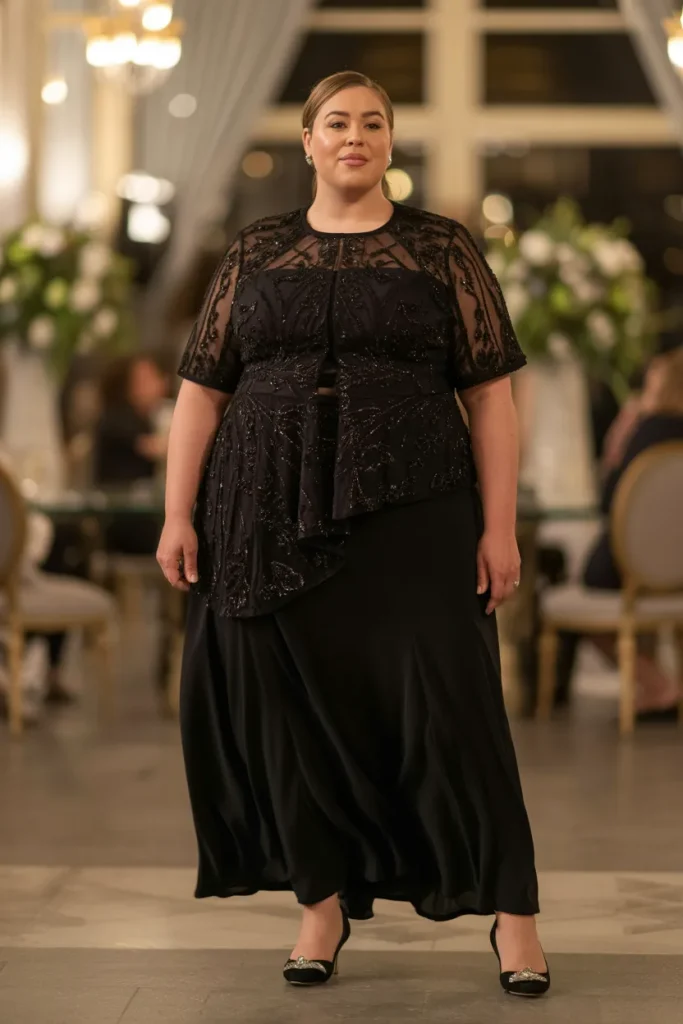 Plus Size Two Piece Separates Black Wedding Ensemble