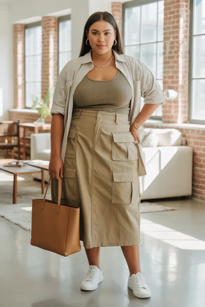 Plus Size Utility Pocket Summer Skirt Outfit