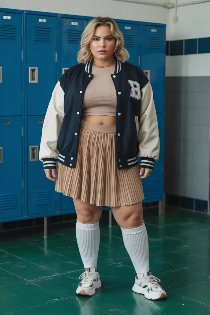 Plus Size Varsity Inspired Streetwear Outfit