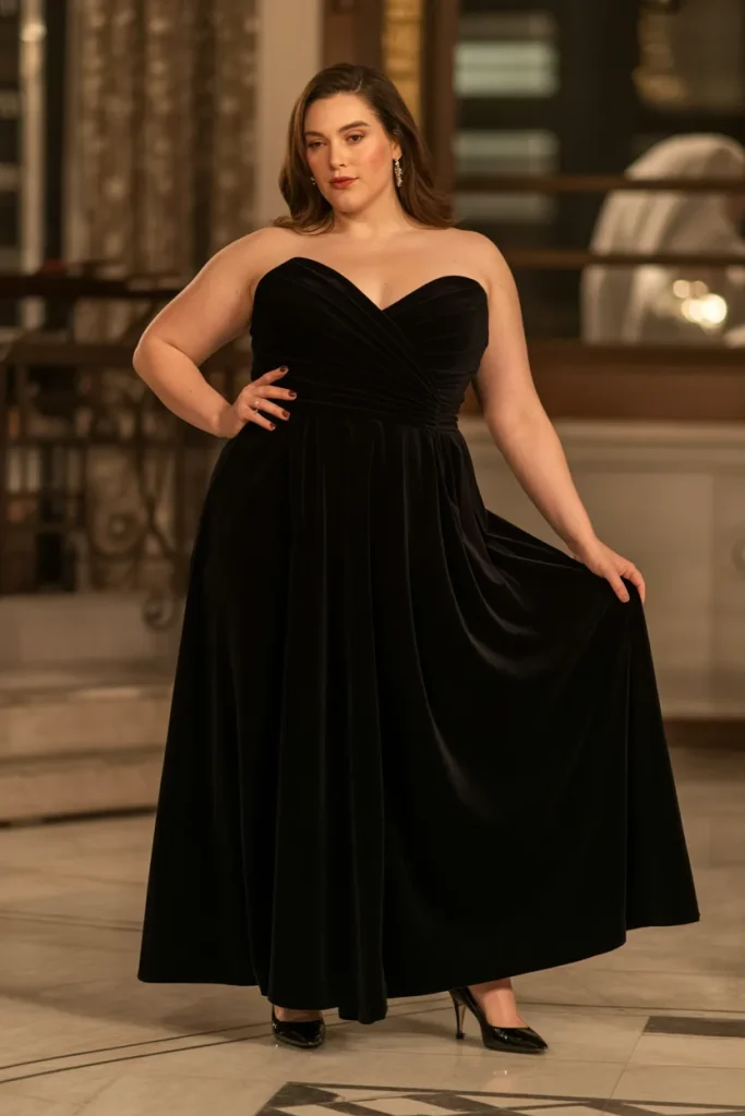Plus Size Velvet Sweetheart Neckline Black Wedding Dress