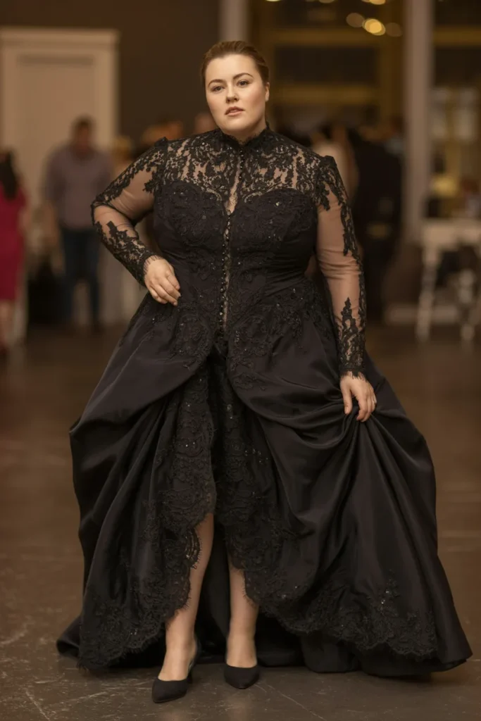 Plus Size Victorian Inspired High Neck Black Wedding Dress