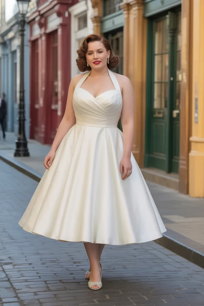 Plus Size Vintage 1950s Halter Wedding Dress