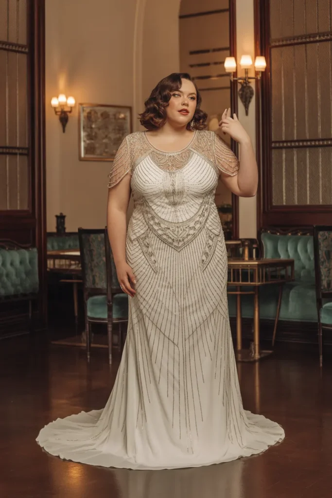 Plus Size Vintage Art Deco Beaded Empire Wedding Dress