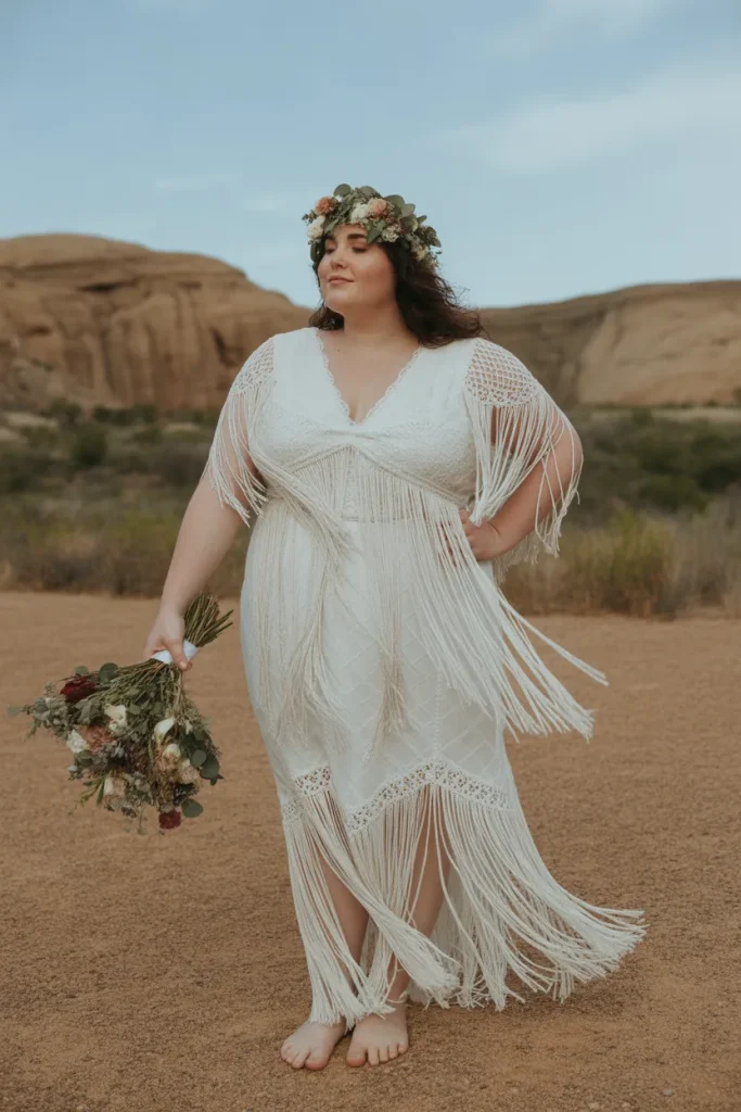 Plus Size Vintage Boho Fringe Wedding Dress