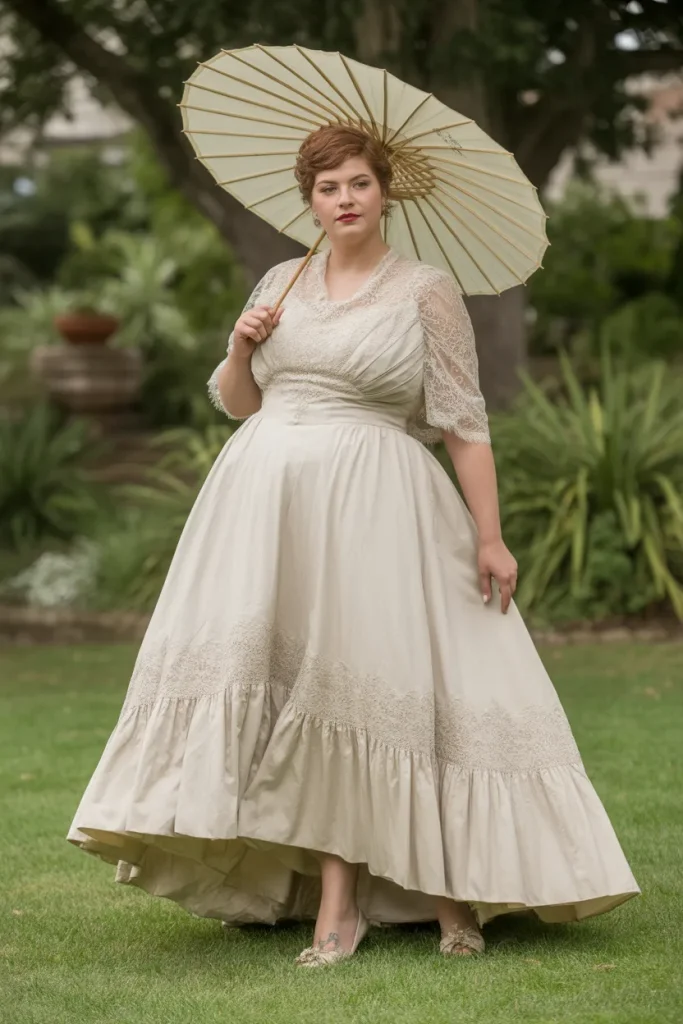 Plus Size Vintage Edwardian High Waist Wedding Dress