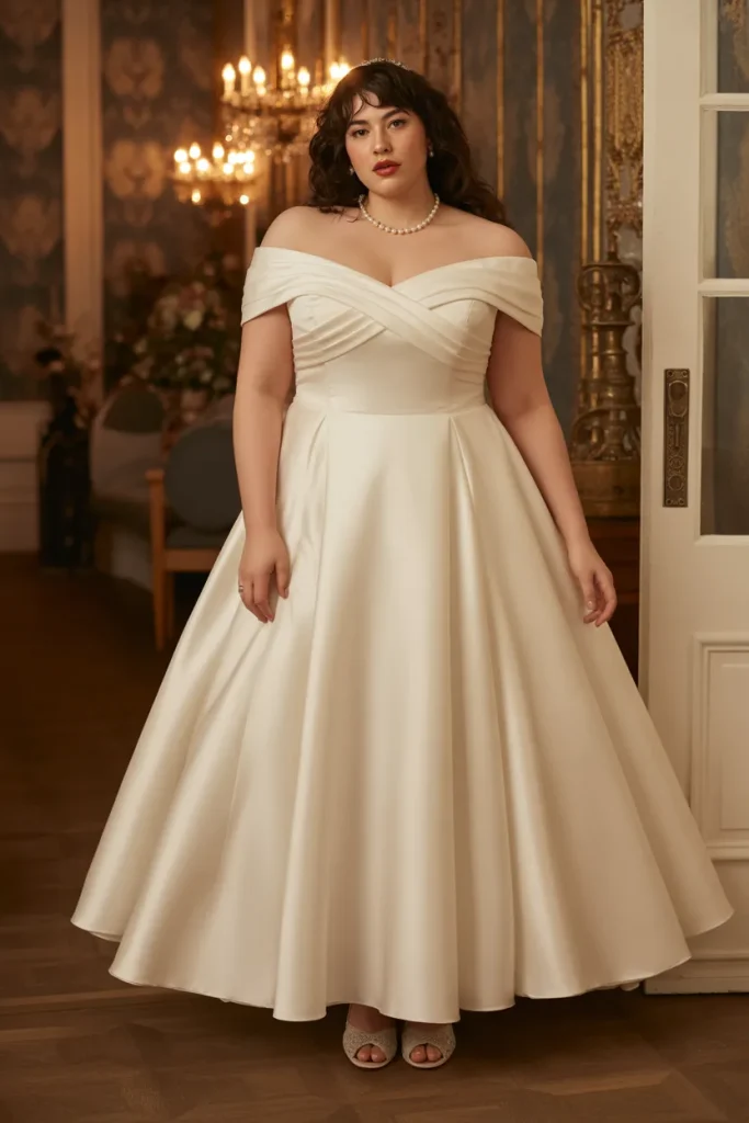 Plus Size Vintage Elegant Off Shoulder Wedding Dress