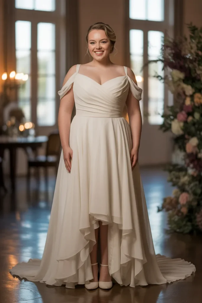 Plus Size Vintage Ivory Chiffon Lille Wedding Dress
