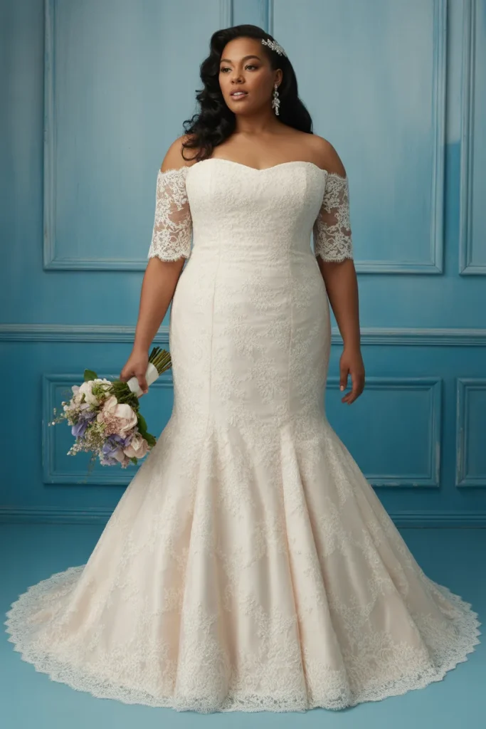 Plus Size Vintage Strapless Detachable Sleeve Mermaid Wedding Dress