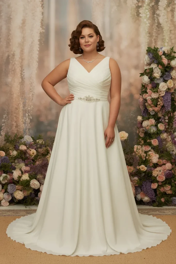 Plus Size Vintage V Neck Sleeveless A Line Wedding Dress