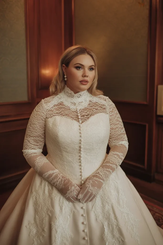 Plus Size Vintage Victorian High Neck Lace Wedding Dress
