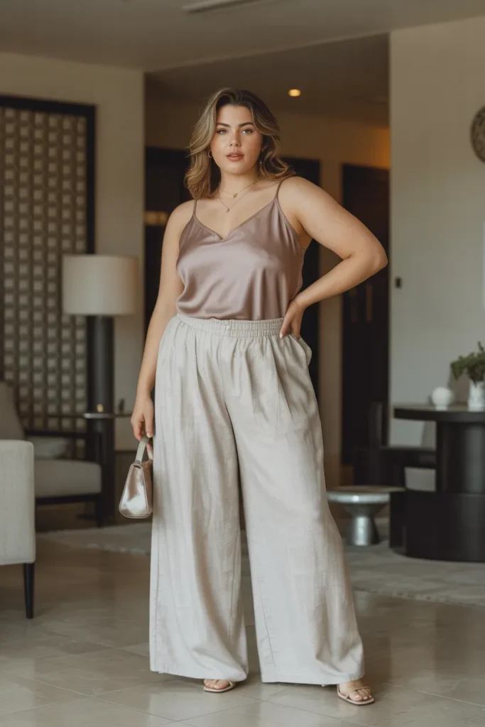 Plus Size Wide Leg Linen Pants with Camisoles Vegas Outfit