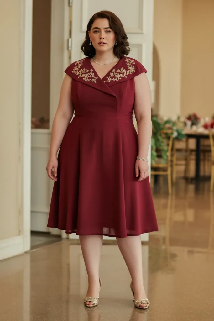 Portrait Collar Crepe Plus Size Semi Formal Wedding Guest Dress