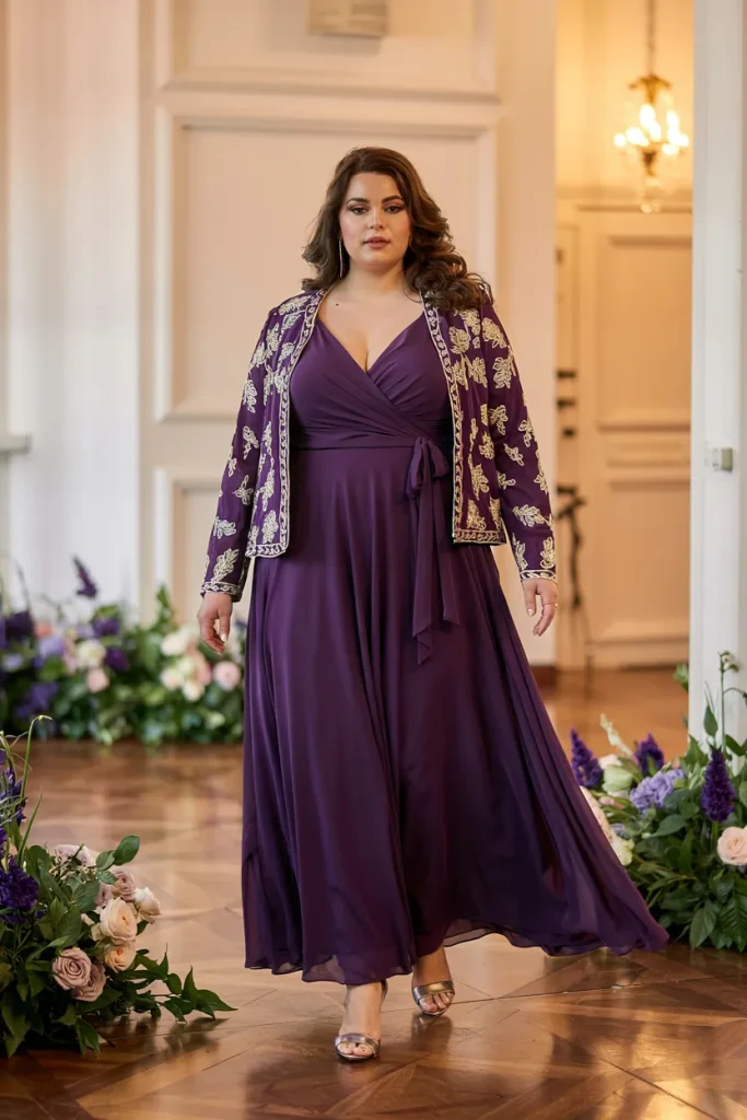 Purple Chiffon Maxi Dress With Jacket