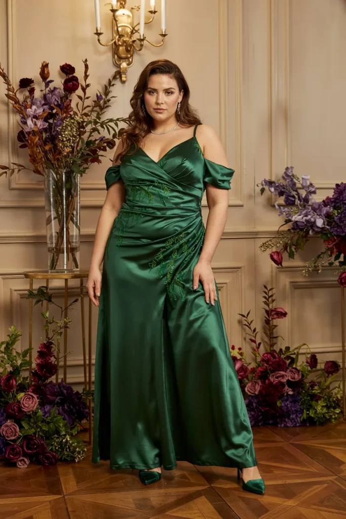 Queen Emerald Green Satin Maxi Dress